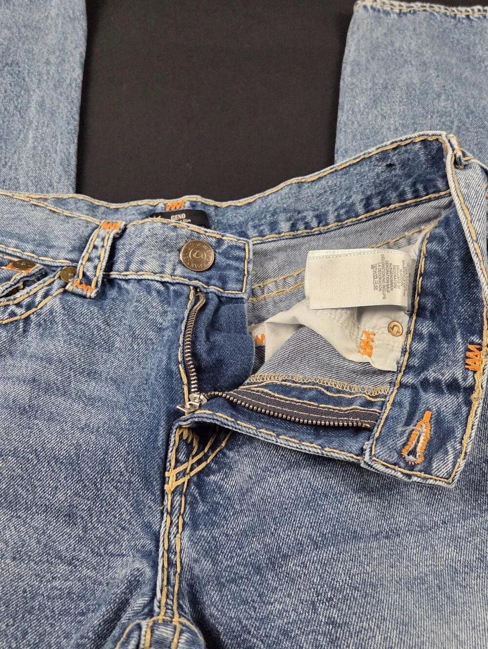 True Religion Geno Super T Jeans Mens 34x33 Blue Wide Stitch Relaxed Slim